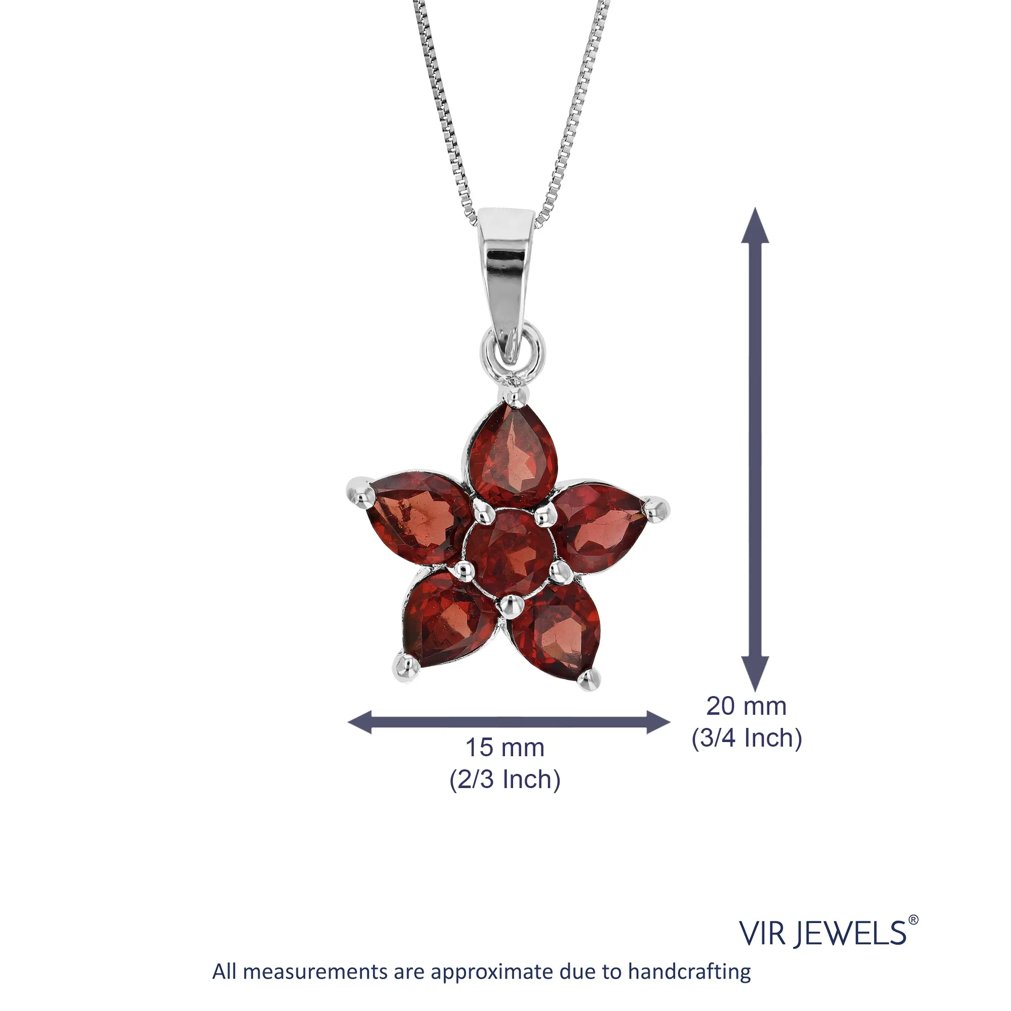 1.60 cttw Garnet Pendant Necklace .925 Sterling Silver With Rhodium 5x4 MM Pear