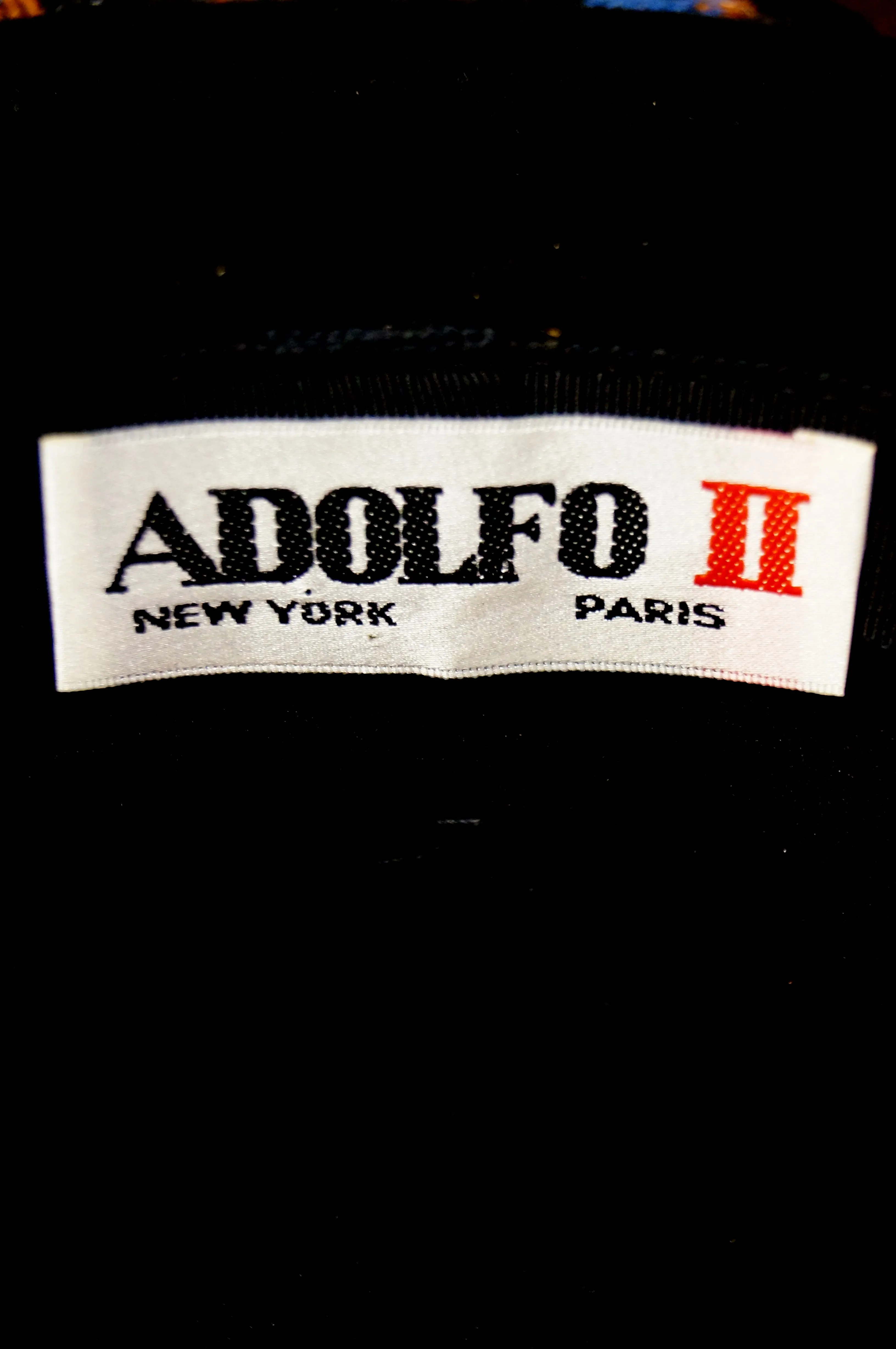 1980s Adolfo Black Felt Hat with Yellow and Orange Ribbon