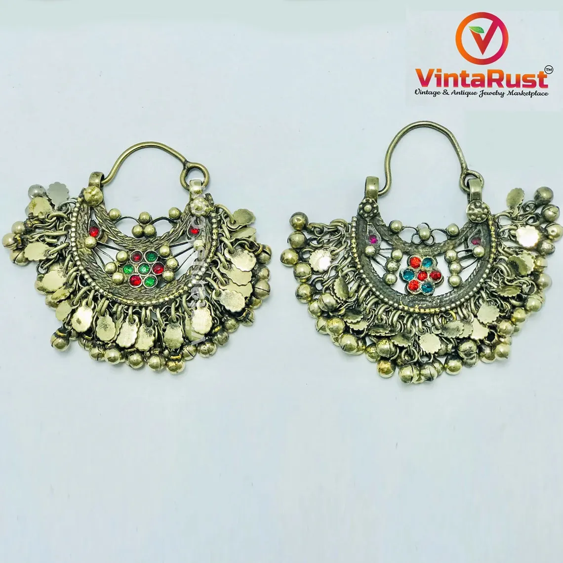 Antique Ethnic Hoop Earrings With Bells