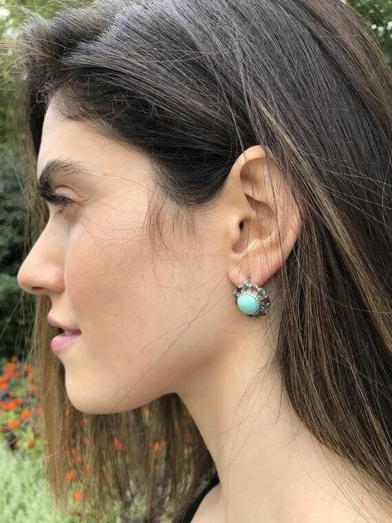 Aquamarine Victorian Earrings - Colorful Flower Earrings - Multistone Earrings