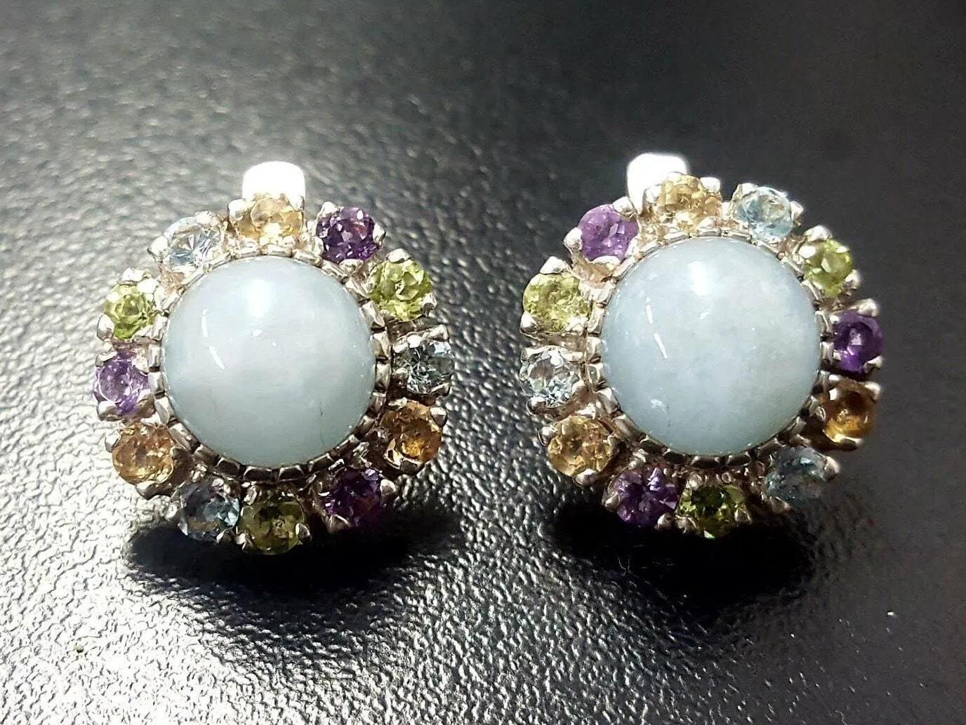 Aquamarine Victorian Earrings - Colorful Flower Earrings - Multistone Earrings