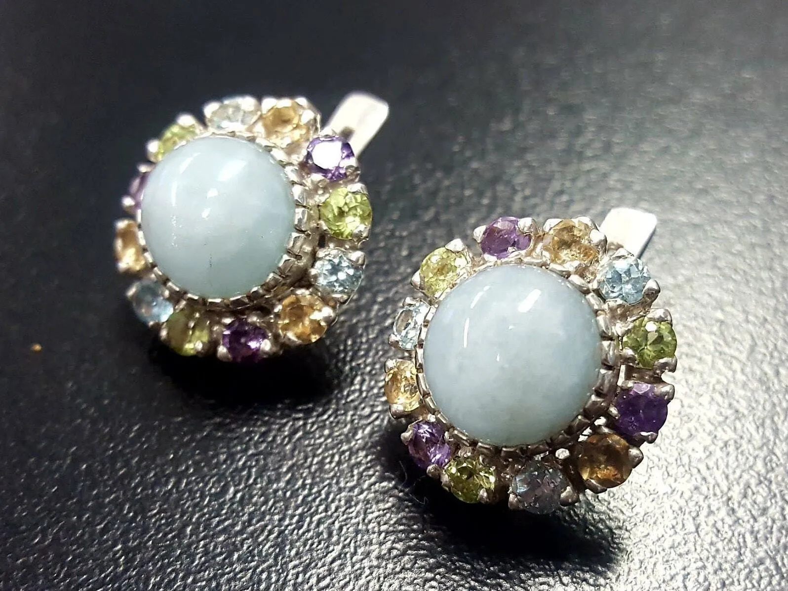 Aquamarine Victorian Earrings - Colorful Flower Earrings - Multistone Earrings