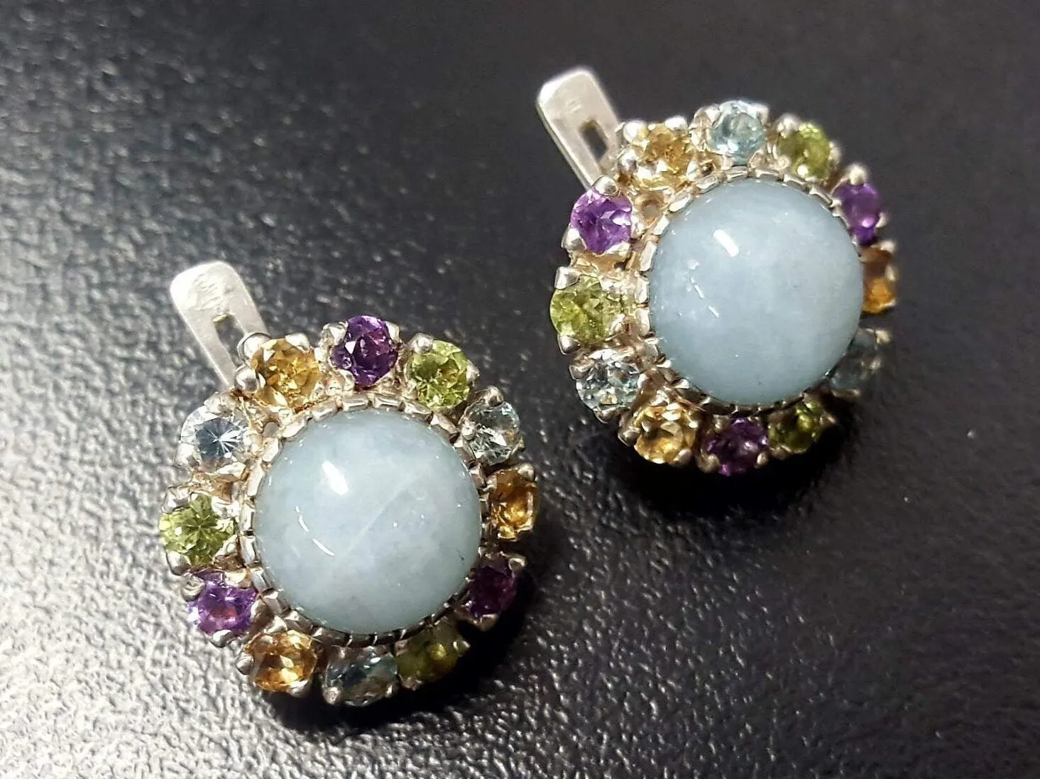 Aquamarine Victorian Earrings - Colorful Flower Earrings - Multistone Earrings