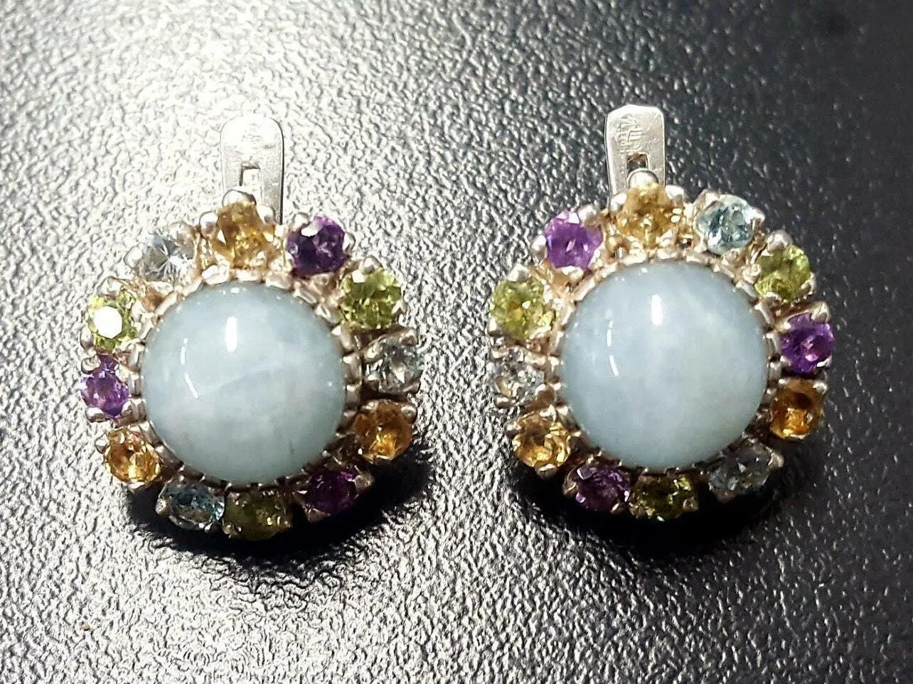 Aquamarine Victorian Earrings - Colorful Flower Earrings - Multistone Earrings