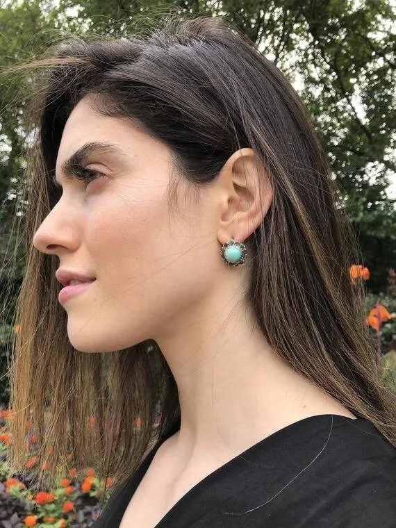 Aquamarine Victorian Earrings - Colorful Flower Earrings - Multistone Earrings