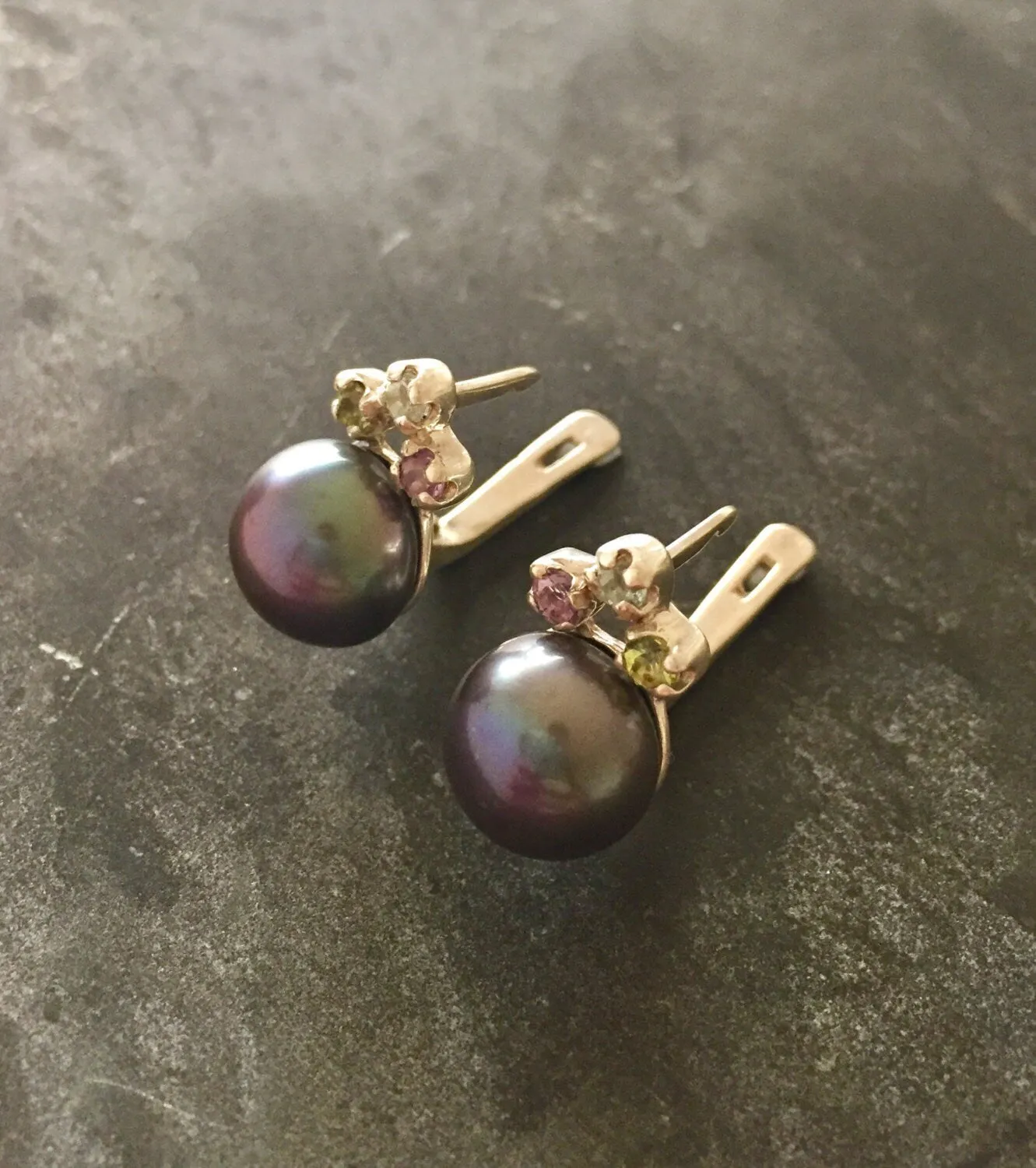 Black Pearl Earrings - Drop Pearl Earrings - Vintage Pearl Studs
