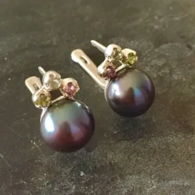 Black Pearl Earrings - Drop Pearl Earrings - Vintage Pearl Studs
