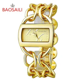 BSL917 BAOSAILI Real Gold Plating Circel Strap Women Luxury Watches Dress Watch Japan Movt Charm Ladies Wrist Watch relgio