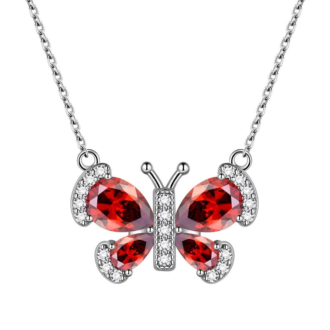 Butterfly Necklace Birthstone January Garnet Pendant Women Girls Jewelry Birthday Gift