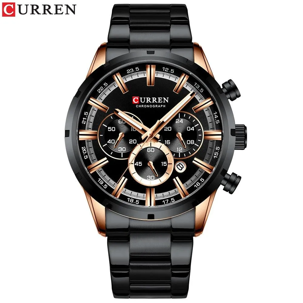 CURREN Top Brand Military Quartz Watches Silver Blue Mens Stainless Steel Chronograph Wristwatch for Male Casual Sporty Clocks