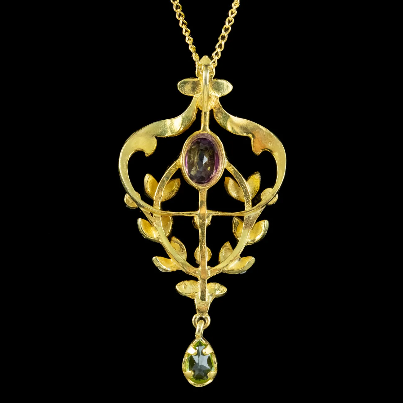 Edwardian Suffragette Style Pendant Necklace Amethyst Pearl Peridot