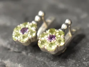Green Flower Earrings - Natural Peridot Earrings, Amethyst Flower Earrings