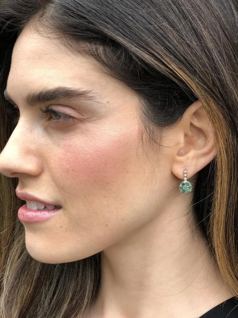 Green Flower Earrings - Natural Peridot Earrings, Amethyst Flower Earrings
