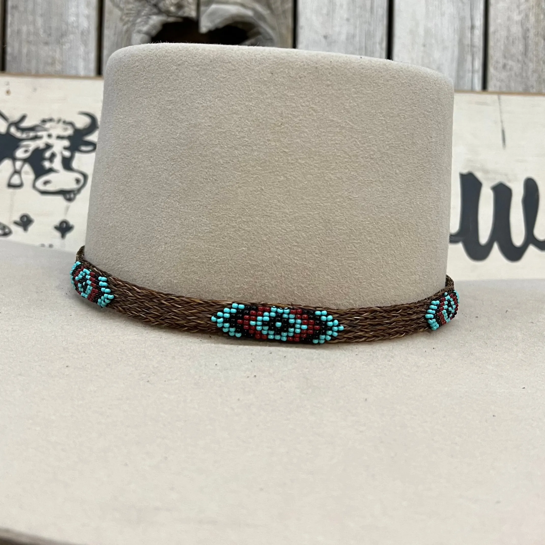 Hat Band | Horsehair w/Bead Appliqué Sorrel/Turquoise/Rust/Black