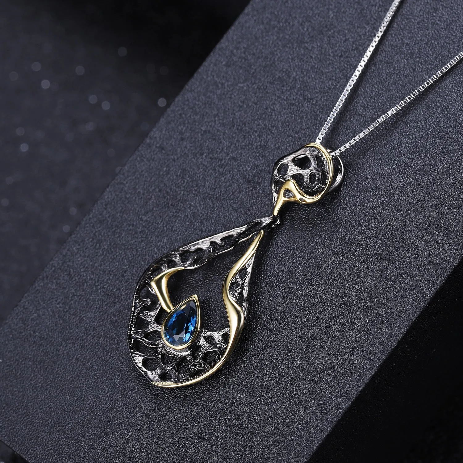 Italian Retro High Sense Design Inlaid Colourful Gemstone Water Droplet Pendant Silver Necklace for Women