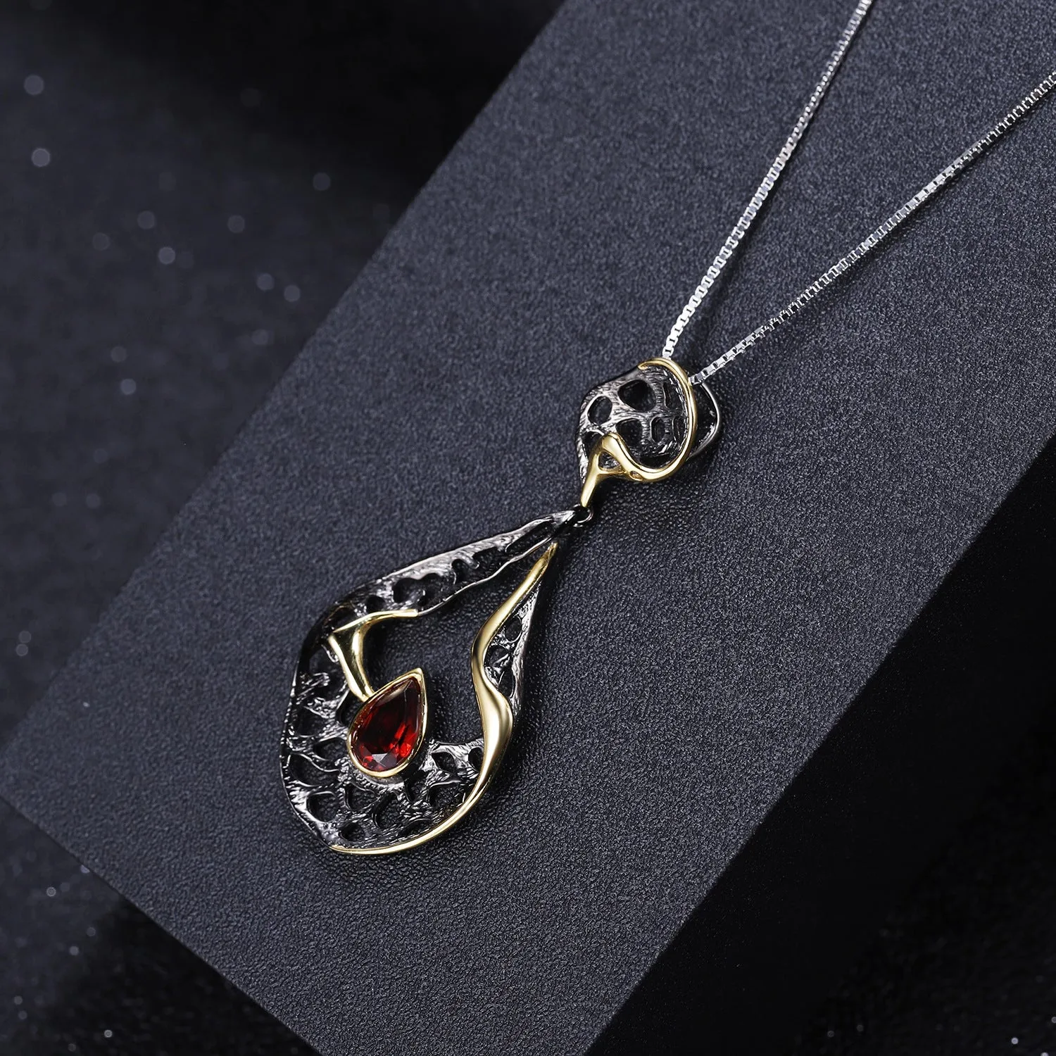 Italian Retro High Sense Design Inlaid Colourful Gemstone Water Droplet Pendant Silver Necklace for Women