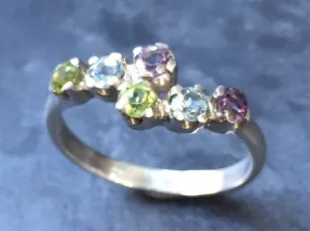 Multistone Ring - Purple Amethyst Ring - Green Peridot Ring