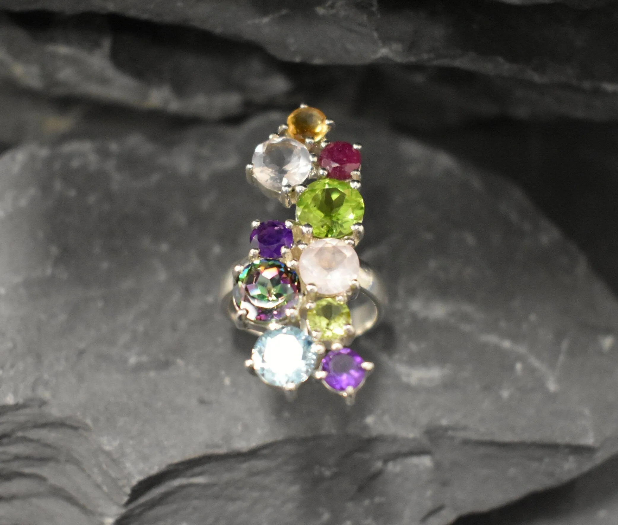 Multistone Topaz Ring - Colorful Long Ring - Vintage Cluster Ring