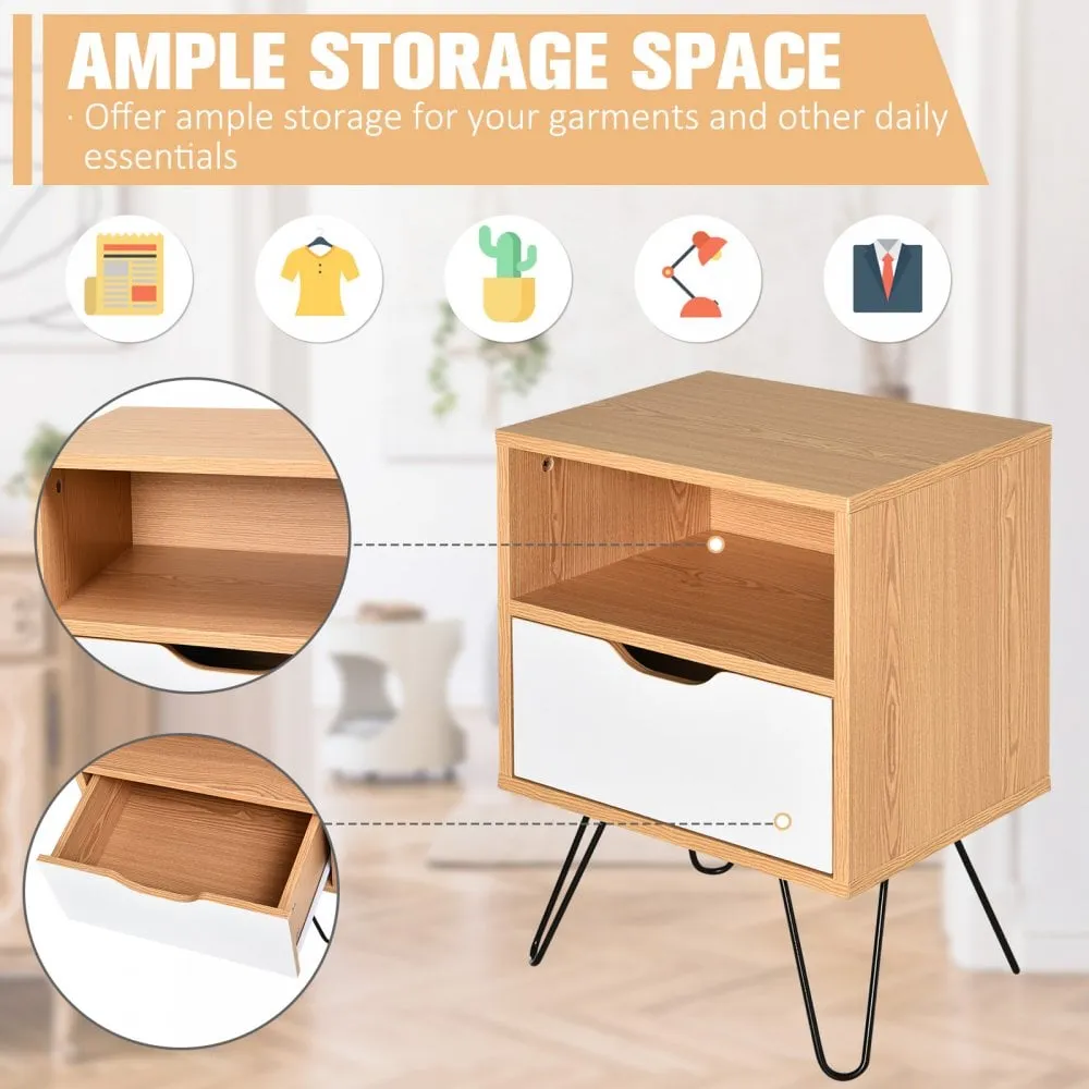 Particle Board Duo-Compartment Bedside Table Brown/White