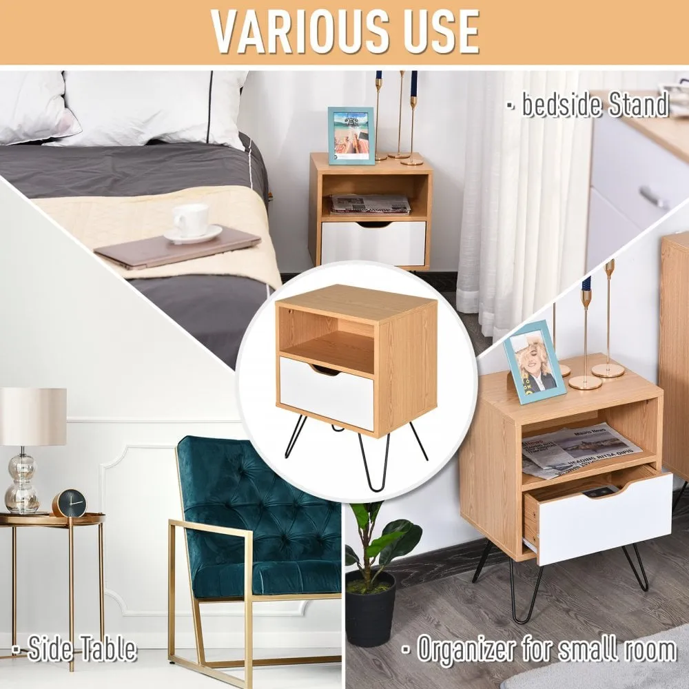 Particle Board Duo-Compartment Bedside Table Brown/White