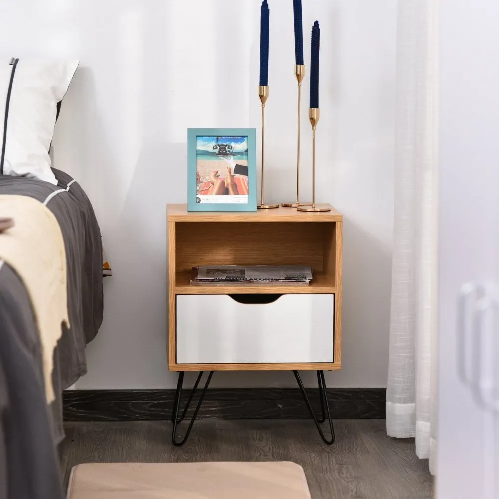 Particle Board Duo-Compartment Bedside Table Brown/White