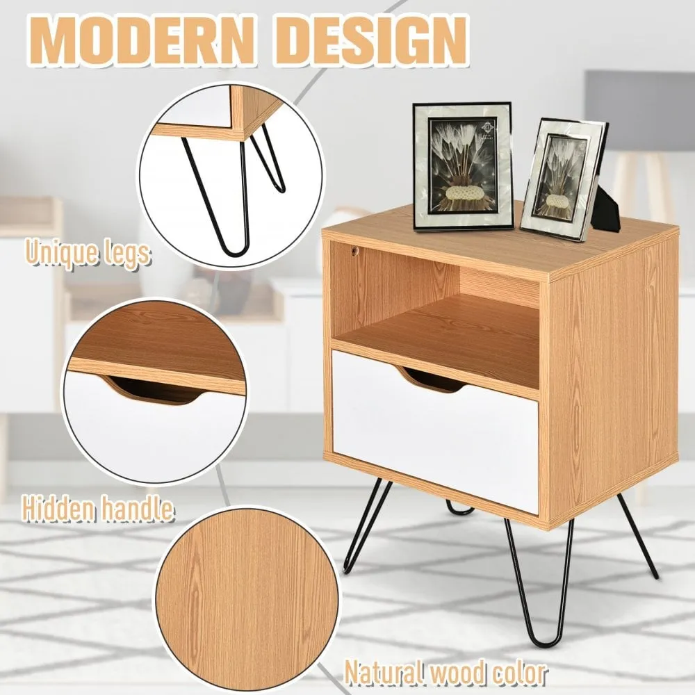 Particle Board Duo-Compartment Bedside Table Brown/White