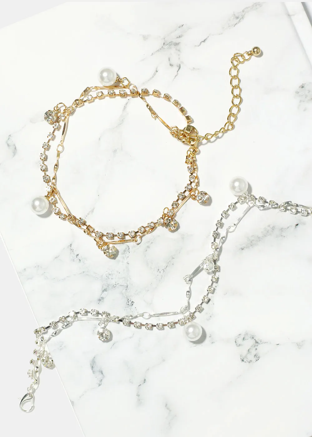Rhinestone & Pearl Anklet