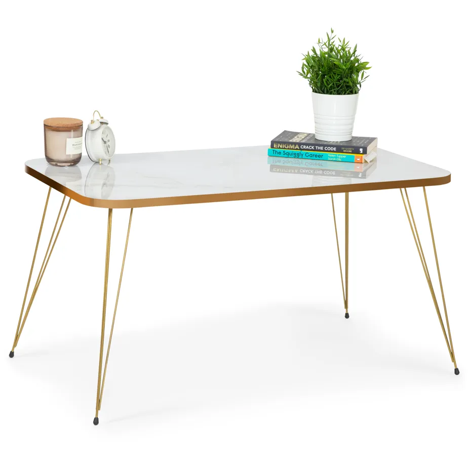 Tigris Rectangle Coffee Table - White & Gold Marble